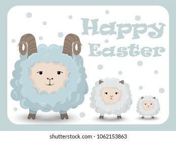 Happy Easter card with sheep Vector. Holiday backgrounds