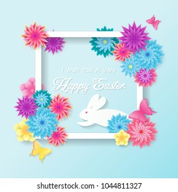 Happy Easter card Silhouettes of rabbit with flora.