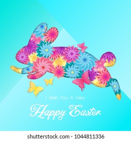 Happy Easter card Silhouettes of rabbit with flora.