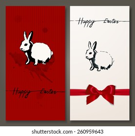 Happy Easter card with sketch ink hand drawn illustration of rabbit. Vector design