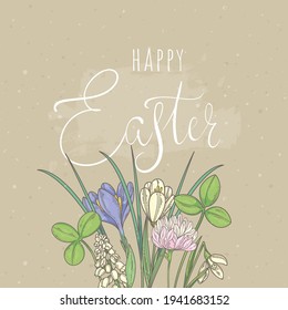 Happy Easter. Card with spring flowers