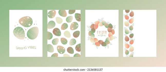 Happy Easter card. Spring greeting card. Cute easter egg, flowers and leaves. Vector flat cartoon illustration. Trendy design for social media, poster, print, card, invitation, greeting, tag