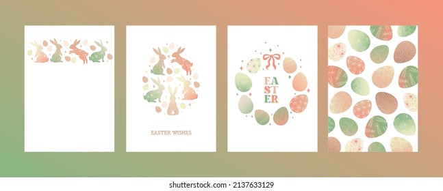 Happy Easter card. Spring greeting card. Cute easter egg, flowers and leaves. Vector flat cartoon illustration. Trendy design for social media, poster, print, card, invitation, greeting, tag