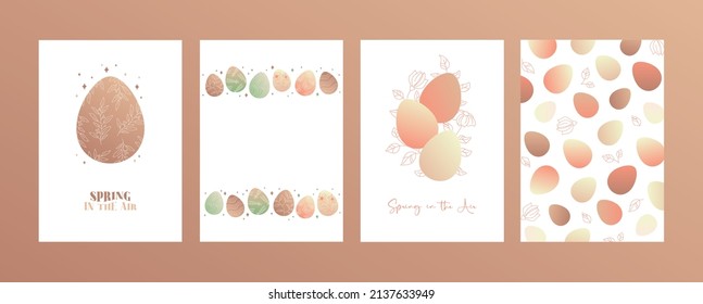 Happy Easter card. Spring greeting card. Cute easter egg, flowers and leaves. Vector flat cartoon illustration. Trendy design for social media, poster, print, card, invitation, greeting, tag