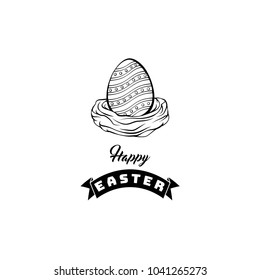 Happy Easter card. Spring nest with bird eggs with ribbon. Vector illustration. Perfect for invitations, greeting cards, blogs, posters and more