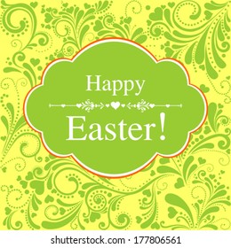 Happy Easter card template. Celebration background with hearts and place for your text. Vector Illustration 