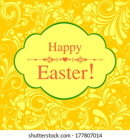 Happy Easter card template. Celebration background with hearts and place for your text. Vector Illustration 