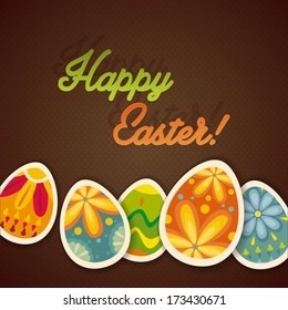 Happy Easter card template, colored eggs and polka dot pattern 