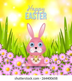Happy Easter card template on yellow glittering sky background 
