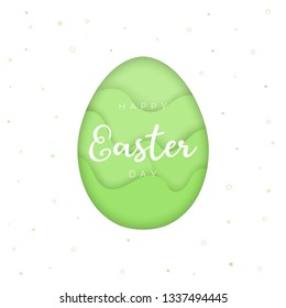 Happy Easter card template, papercut style egg, green background, simple design