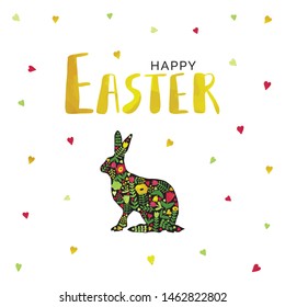 Happy easter card template with sunny lettering and spring rabbit