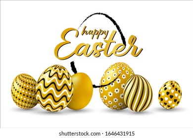 Happy easter card with text Happy easter with small decor of shape of egg on white background. Vector illustration greeting card, ad, promotion, poster, flyer, web-banner, article, social media. 