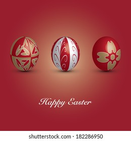 Happy Easter Card - Three Red Eggs with Ornaments