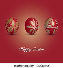 Happy Easter Card - Three Red Eggs with Ornaments