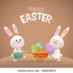 happy easter card two bunny egg