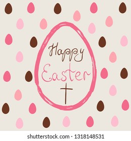 Happy Easter card, typography, background with eggs 