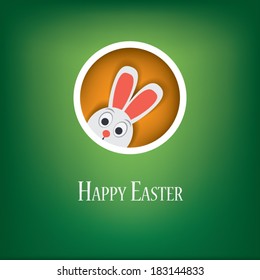 Happy Easter card vector illustration with hiding Easter bunny. Eps10 vector illustration