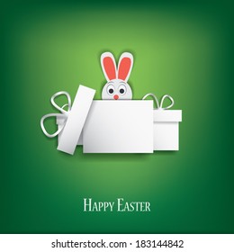 Happy Easter card vector illustration with hiding Easter bunny. Eps10 vector illustration