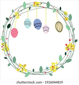 Happy Easter card. Vector illustration  by flowers and Easter eggs. Isolated on white
