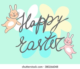 Happy easter card vector illustration retro vintage with easter bunny, easter egg, ornaments, and fonts