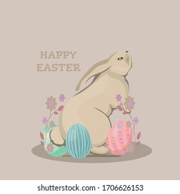 Happy easter card vector isolated rabbits eggs 