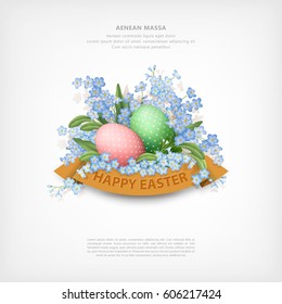 Happy Easter Card. Vector spring flowers and eggs