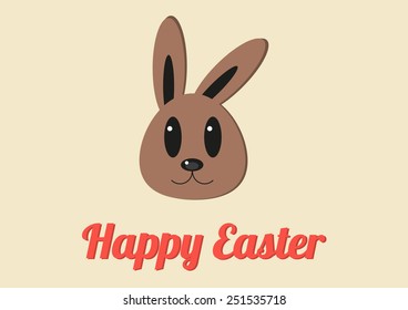 Happy Easter card in vintage style with text and bunny's head