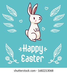 Frohe Osterkarte mit weißem, sonnigen und minimalistischen Blättern, Text, Vektorillustration