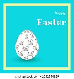 Happy easter card with white egg with bee pattern