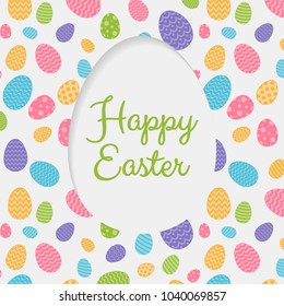 Happy Easter - card with wishes and colorful easter eggs. Vector. 