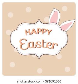 happy easter card, wishes for a happy easter with funny rabbit ears on polka dot background