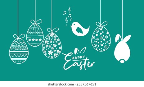 Happy Easter card, wishes, garland