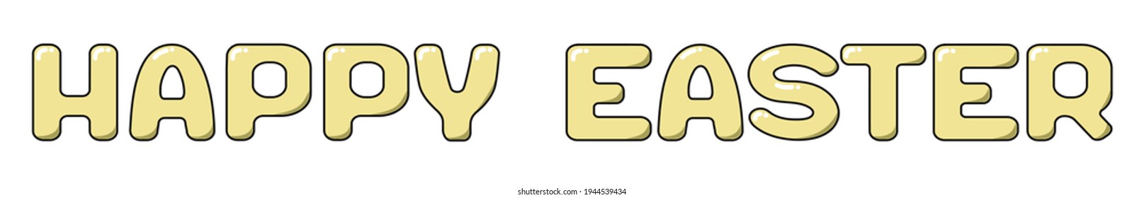 Happy Easter card with yellow lettering in cartoon style. Holiday concept coloring in pastel color yellow. Horizontal vector flat illustration isolated on white background