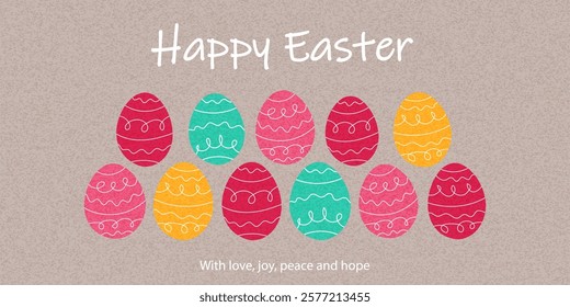 Happy Easter cards and banner with bright Easter eggs. Easter poster, cover, label template. Vector illustration