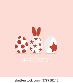 Happy easter cards with Easter bunnies and Easter eggs. Vector illustration.