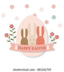 Happy easter cards with Easter bunnies and Easter eggs. Vector illustration.