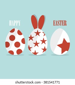 Happy easter cards with Easter bunnies and Easter eggs. Vector illustration.