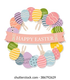Happy easter cards with Easter bunnies and Easter eggs. Vector illustration.