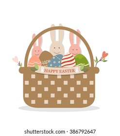 Happy easter cards with Easter bunnies and Easter eggs. Vector illustration.
