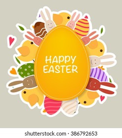 Happy easter cards with Easter bunnies and Easter eggs. Vector illustration.