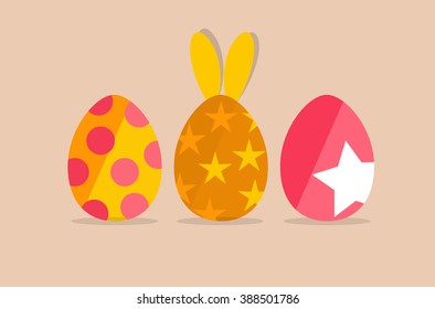 Happy easter cards with Easter bunnies and Easter eggs. Vector illustration.