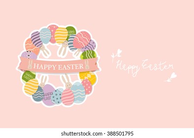 Happy easter cards with Easter bunnies and Easter eggs. Vector illustration.