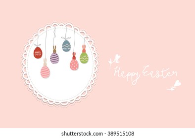 Happy easter cards with Easter bunnies and Easter eggs. Vector illustration.