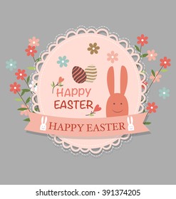 Happy easter cards with Easter bunnies and Easter eggs. Vector illustration.