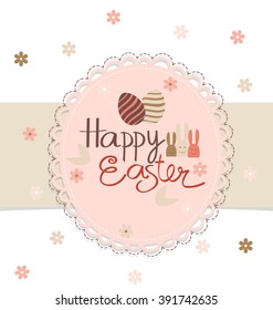 Happy easter cards with Easter bunnies and Easter eggs. Vector illustration.