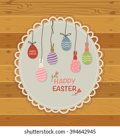 Happy easter cards with Easter bunnies and Easter eggs. Vector illustration.