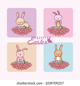 Happy easter cards collection with cute animals