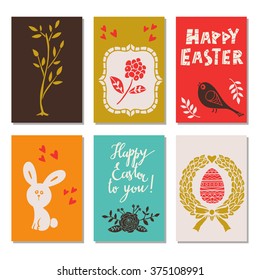 Happy Easter cards design set, calligraphic text, lettering