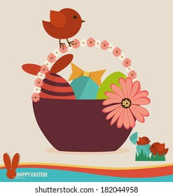 Happy easter cards with easter eggs. Concept holiday spring cartoon collection. Vector illustration.