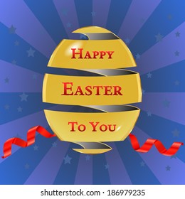 happy easter cards with easter eggs, golden egg with ribbon, stars background - vector eps10